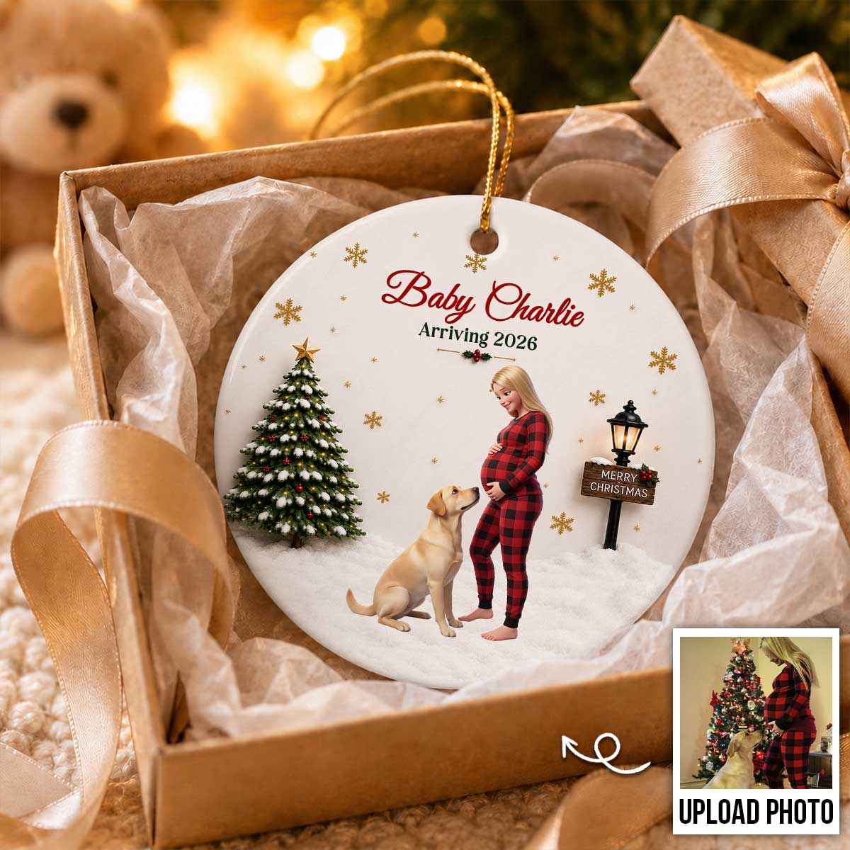 Our Little Christmas Miracle Upload Photo - Personalized Ceramic Ornament - New Mom Gift, Expecting Parent Gift