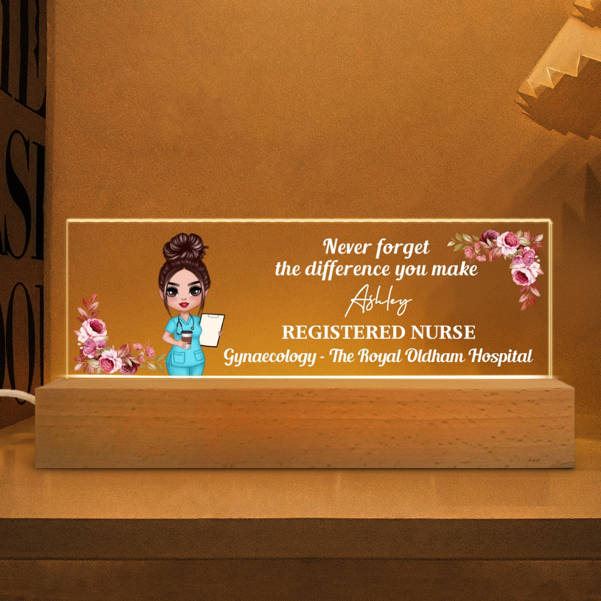 Nurse Gift Never Forget The Difference You Make Personalized Acrylic Block Night Light