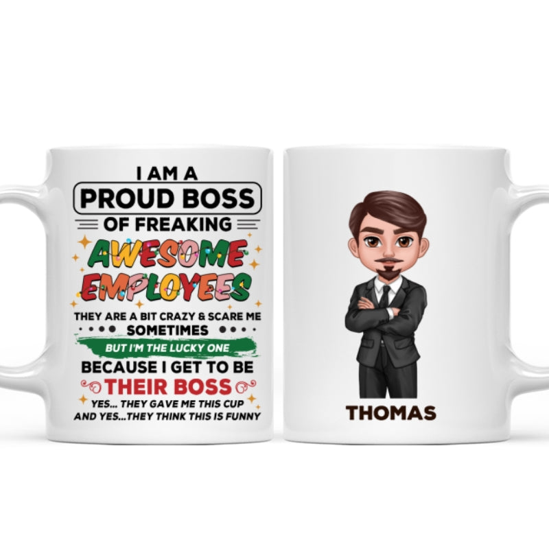 Proud Boss Of Freaking Awesome Employees Personalized Mug, Funny Christmas Gift For Boss