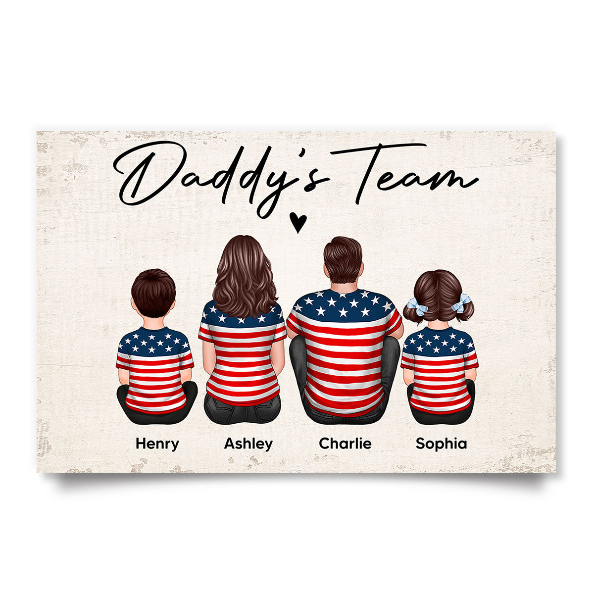 Proud American Daddy's Team Family Sitting Personalized Poster, Meaningful Father's Day Gift for Dad, Gift for Husband