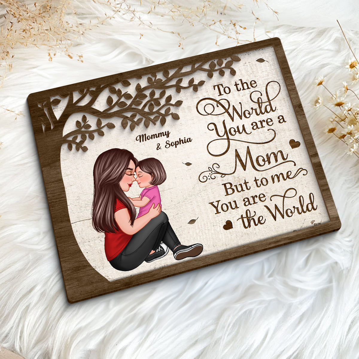 Grandma Mom Kid Sitting Under Tree Personalized 2-layer Wooden Plaque