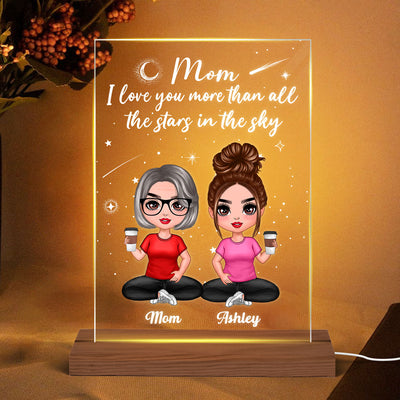 Love You More Than All The Stars Galaxy Doll Mother And Daughters Sons Personalized Rectangle Acrylic Plaque LED Night Light