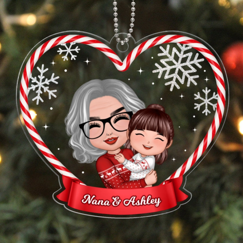 Christmas Doll Grandma Mom Hugging Kid Gift For Granddaughter Grandson Personalized Acrylic Ornament