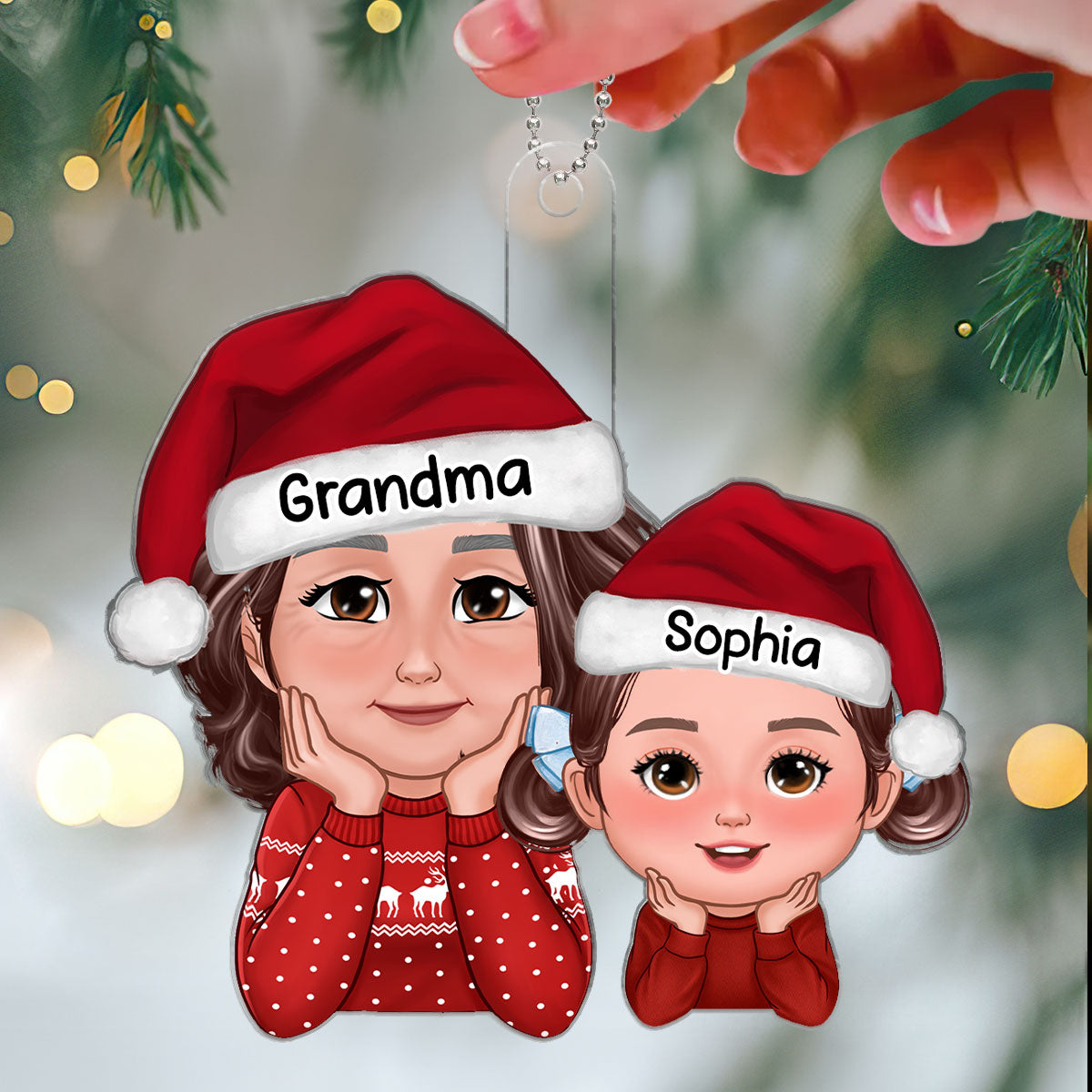 Pretty Grandma Granddaughter Grandson Chin On Hands Personalized Acrylic Ornament