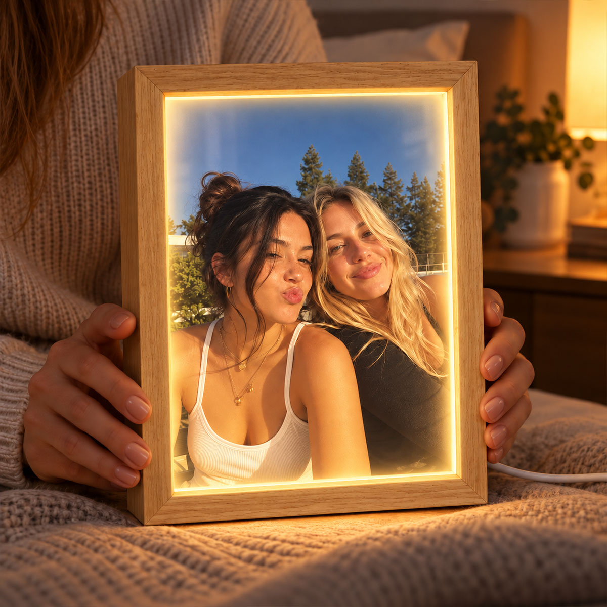 Custom Besties Sisters Photo Art - Personalized Mirror Light Box - Heartfelt Christmas Gift for Best Friends, Sisters, Siblings, Gift for Her, Birthday Gift