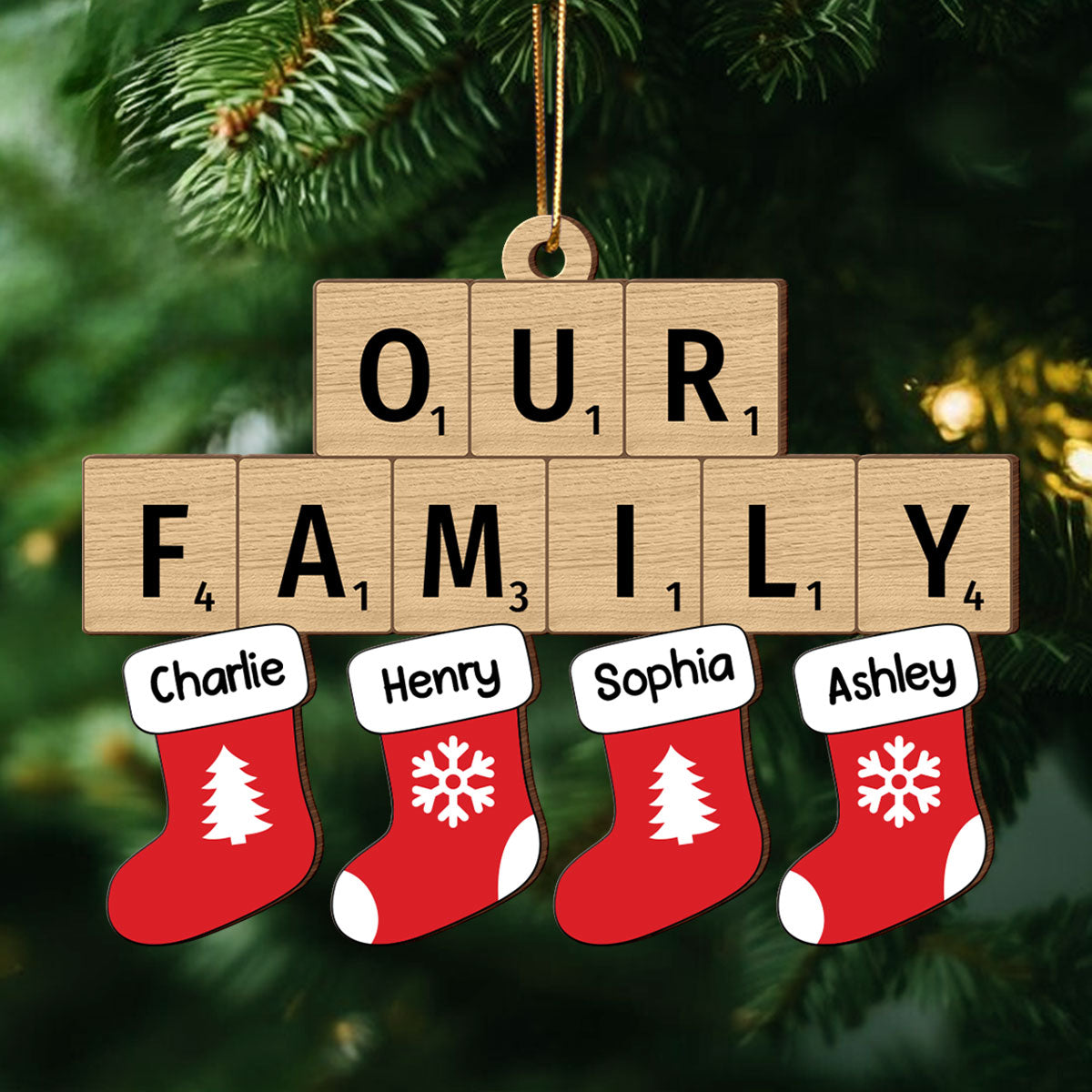 Our Family Christmas Socks Puzzle Style Personalized Wooden Ornament, Christmas Decoration