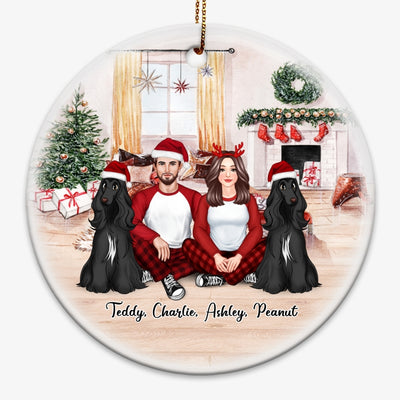 Couple & Dogs Front View In House Personalized Circle Ornament