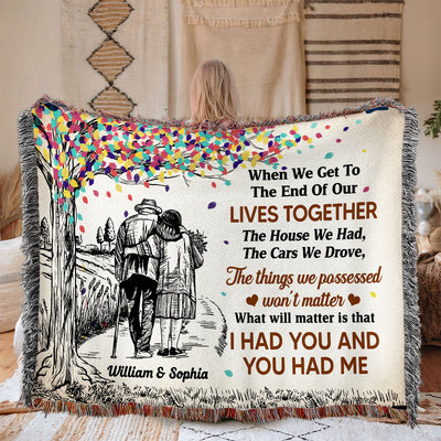 I Had You You Had Me Old Couple Walking Together Personalized Tapestry Woven Blanket