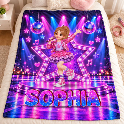 Pretty Girl Pop Star - Personalized Fleece Blanket - Gift For Daughter, Granddaughter
