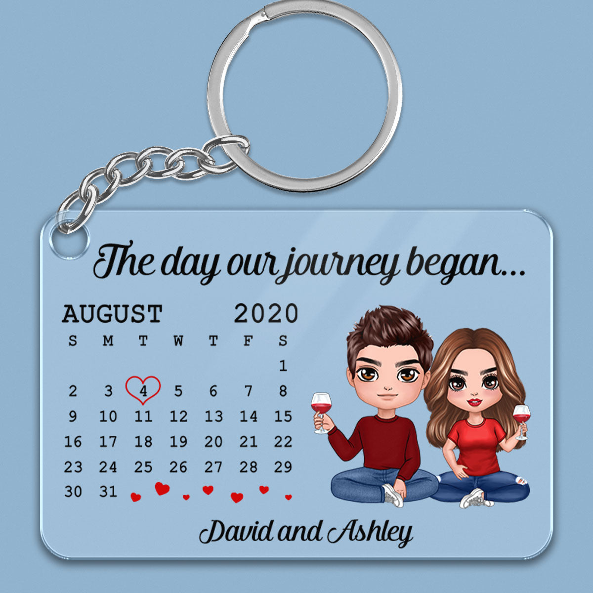 The Day Our Journey Began Couple Sitting Anniversary Date Calendar Personalized Acrylic Keychain