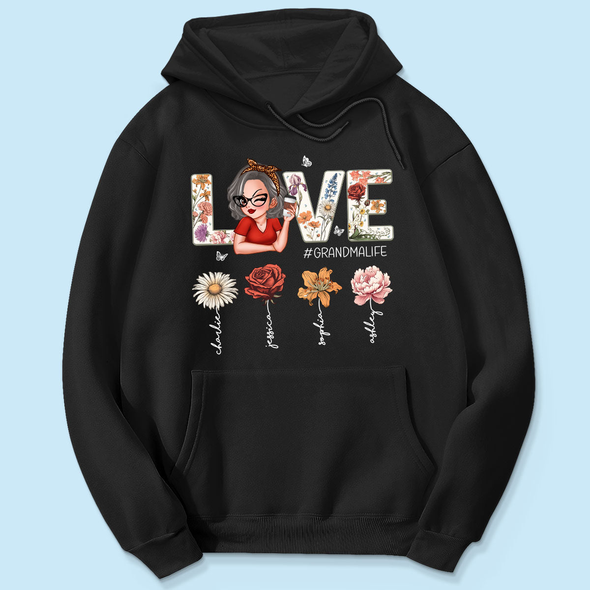 Love Grandma Life Vintage Birth Flowers With Kids Names Personalized Shirt
