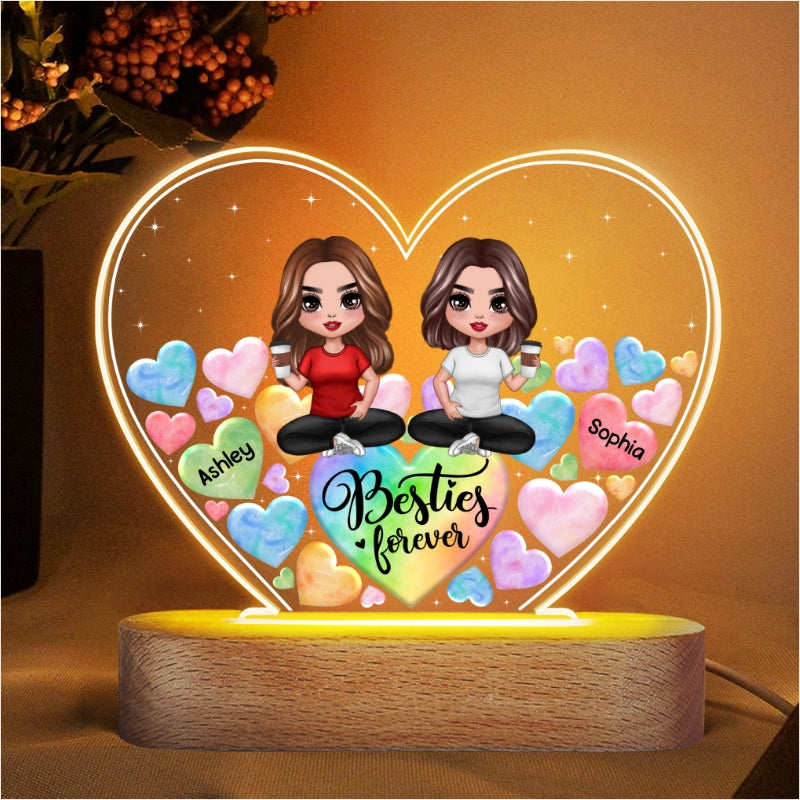Doll Besties Sitting Hearts In Hearts Personalized Heart Acrylic Plaque LED Night Light