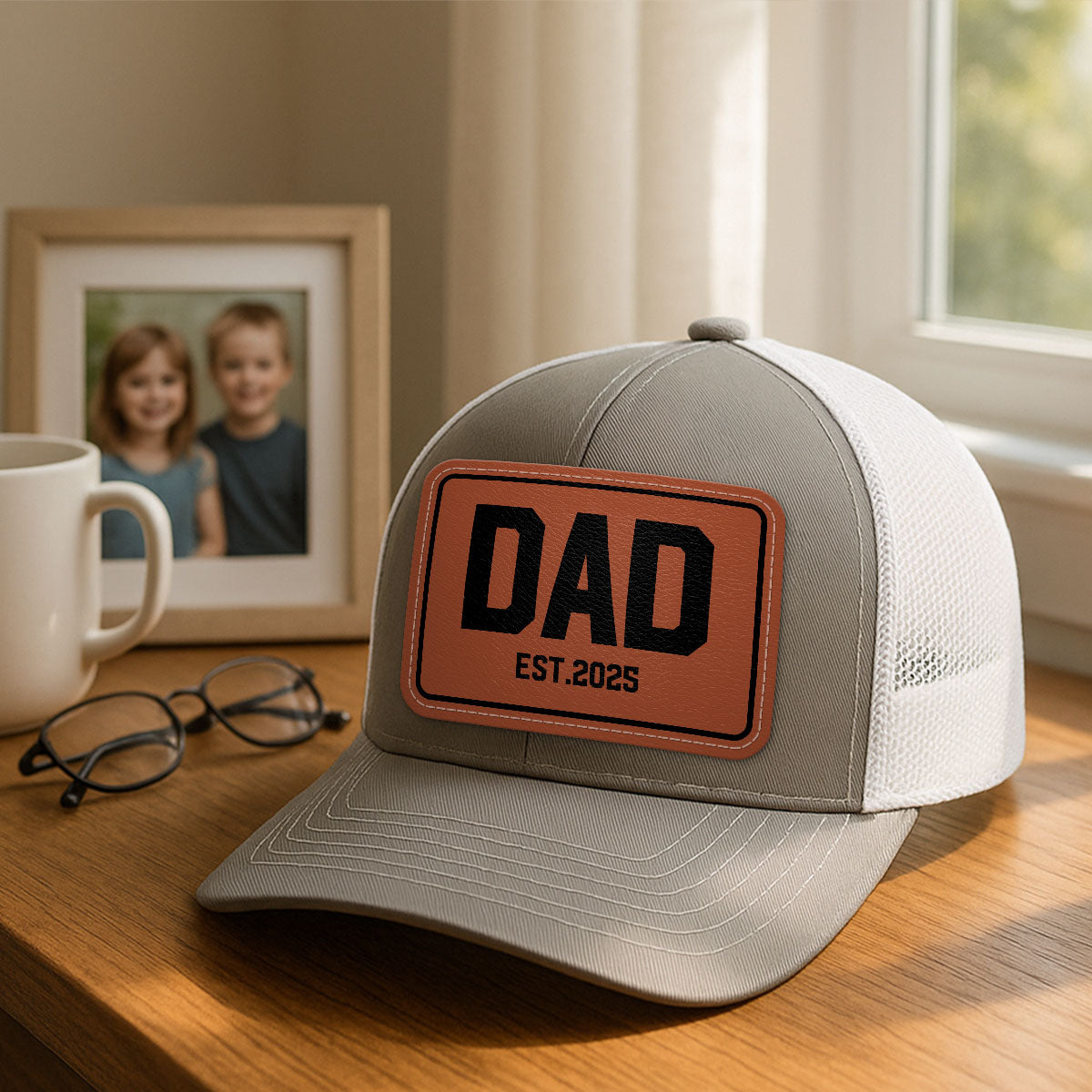 New Dad Mom Est. New Parents Gift Personalized Leather Patch Hat