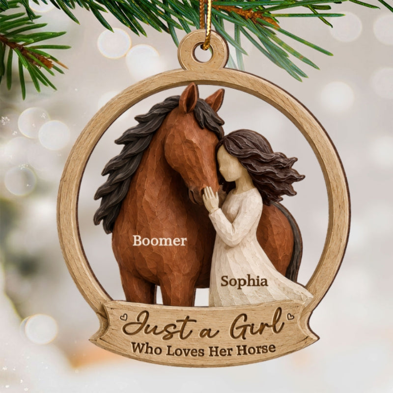 Girl Loves Horse 2D Flat Printed - Personalized Wooden Ornament - Keepsake Gift For Horse Lover