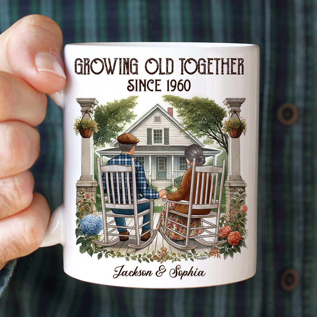 Old Couple Sitting On The Porch Growing Old Together Since Personalized Mug, Heartfelt Gift For Couple, For Him, For Her, Husband, Wife