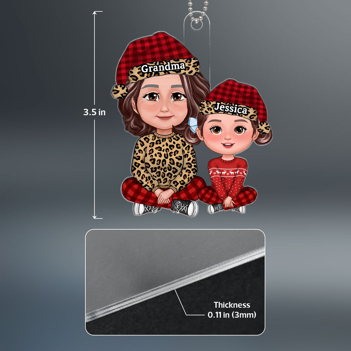 Leopard Checkered Grandma Grandkid Crossed Legs Christmas Gift For Granddaughter Grandson Personalized Acrylic Ornament