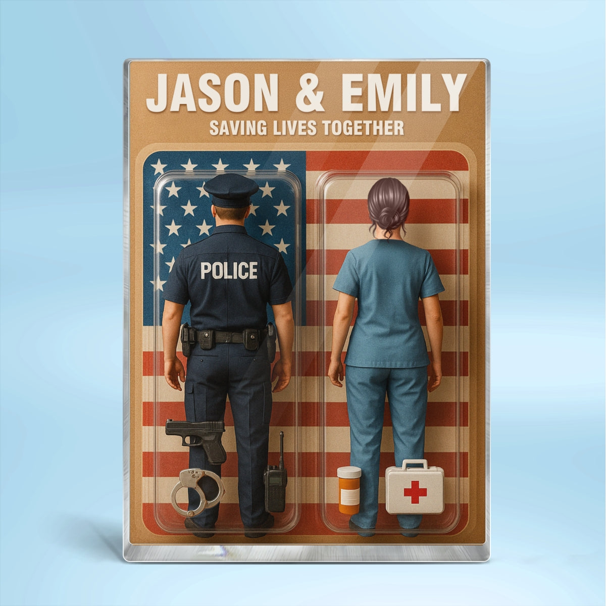 You & Me We Got This Police & Nurse Couple Realistic Figures Style Personalized Acrylic Block Plaque