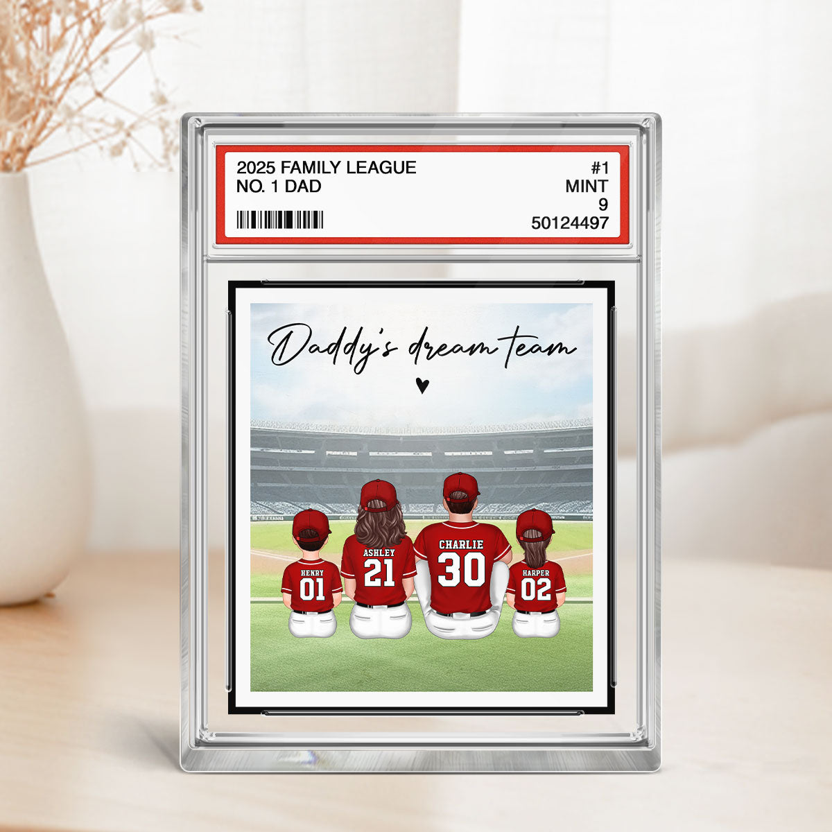 Baseball No. 1 Dad Man & Kids Sitting Trading Card Style - Personalized Acrylic Block Plaque