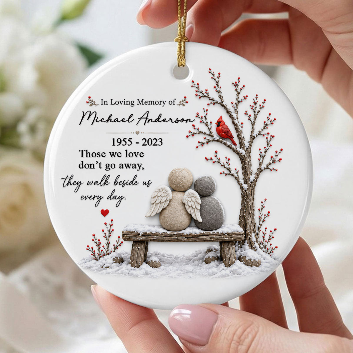 Cardinal Remembrance Gift - Personalized Ceramic Ornament - Custom Name Angel Keepsake, Sympathy Gift
