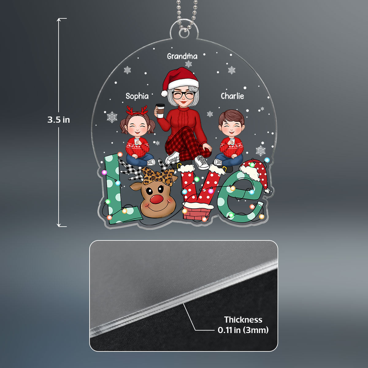Grandma Mom Kids Sitting On Cute LOVE Christmas Gift Personalized Acrylic Ornament