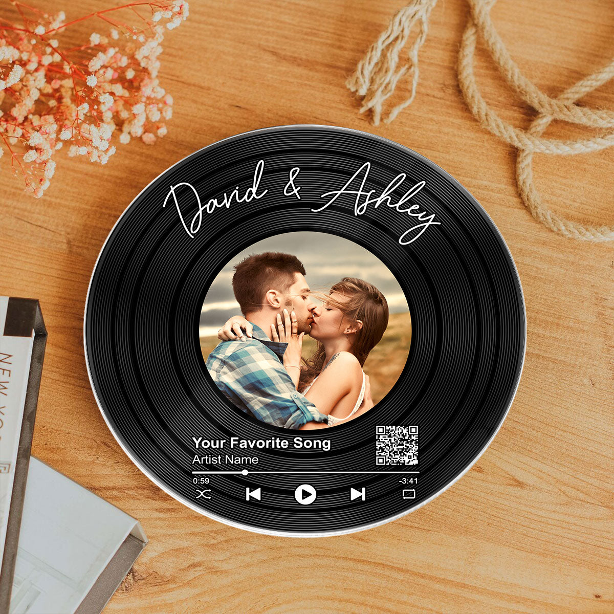 Couple Upload Photo Favorite Song Scannable QR Code Personalized Acrylic Record Plaque, Heartfelt Gift For Couple, For Him, For Her, Boyfriend, Girlfriend, Husband, Wife
