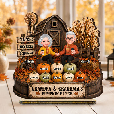 Fall Season Rustic Barnhouse Grandma Grandpa Little Pumpkins - Personalized 2-Layered Wooden Plaque - Fall Decor For Grandparents