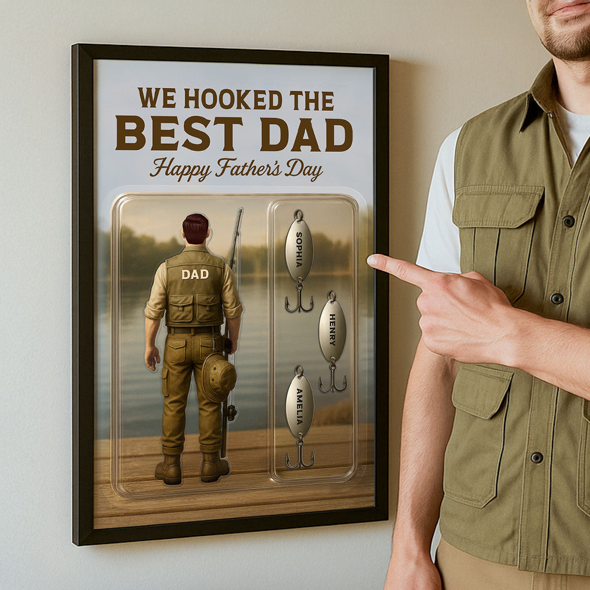 We Hooked The Best Dad Grandpa Fishing With Kids' Names Custom Figure Personalized Poster, Perfect Father's Day Gift For Fishing Dad, For Husband, For Grandpa