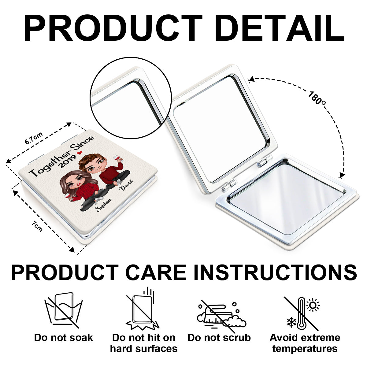 Doll Couple Sitting Together Since Personalized Square Compact Mirror