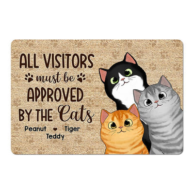 All Visitors Must Be Approved By Cute Peeking Cats Personalized Doormat