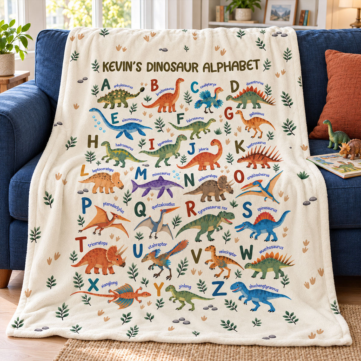 Dinosaur Alphabet Custom Name - Personalized Fleece Blanket - Dinosaur Theme Gift for Baby and Toddlers