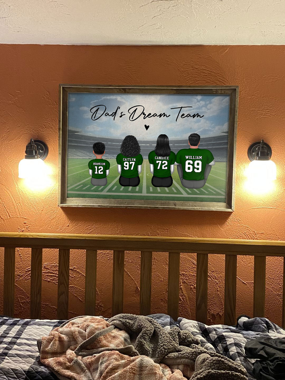 Daddy's Team Football Family Sitting Personalized Poster, Gift For Family, Dad, Grandpa, Husband