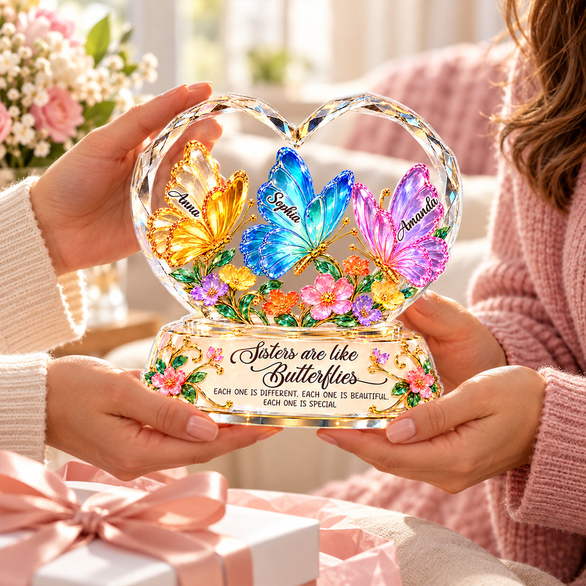 Sisters Are Like Butterflies - Personalized Acrylic Block Plaque - Heartfelt Christmas Gift for Sisters, Siblings