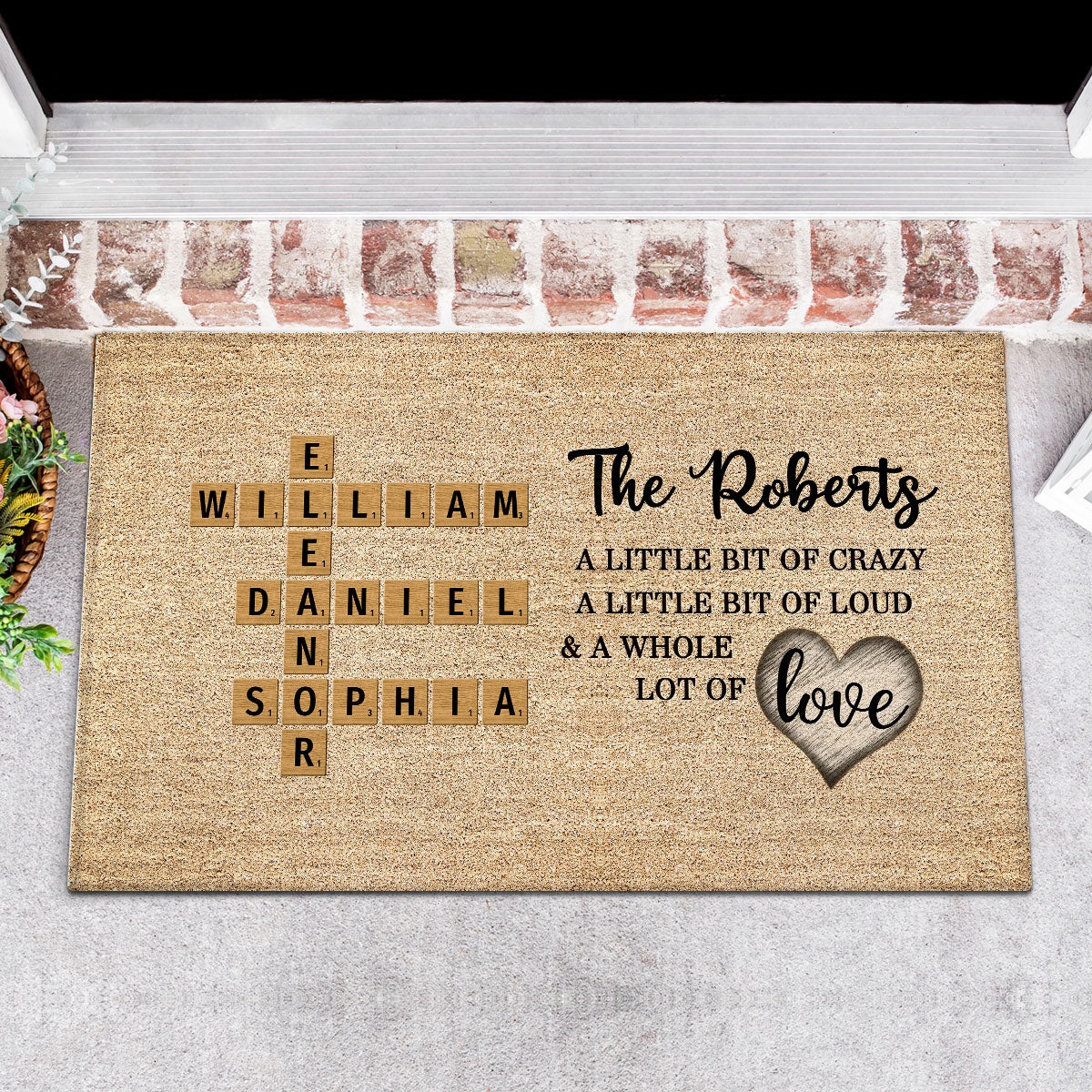 Family Whole Lot Of Love Crossword Puzzle Art - Captured In A Moment, Cherished For A Lifetime Personalized Doormat