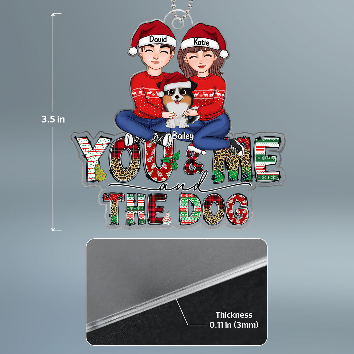 Couple And The Dog Doodle Letter Personalized Acrylic Ornament