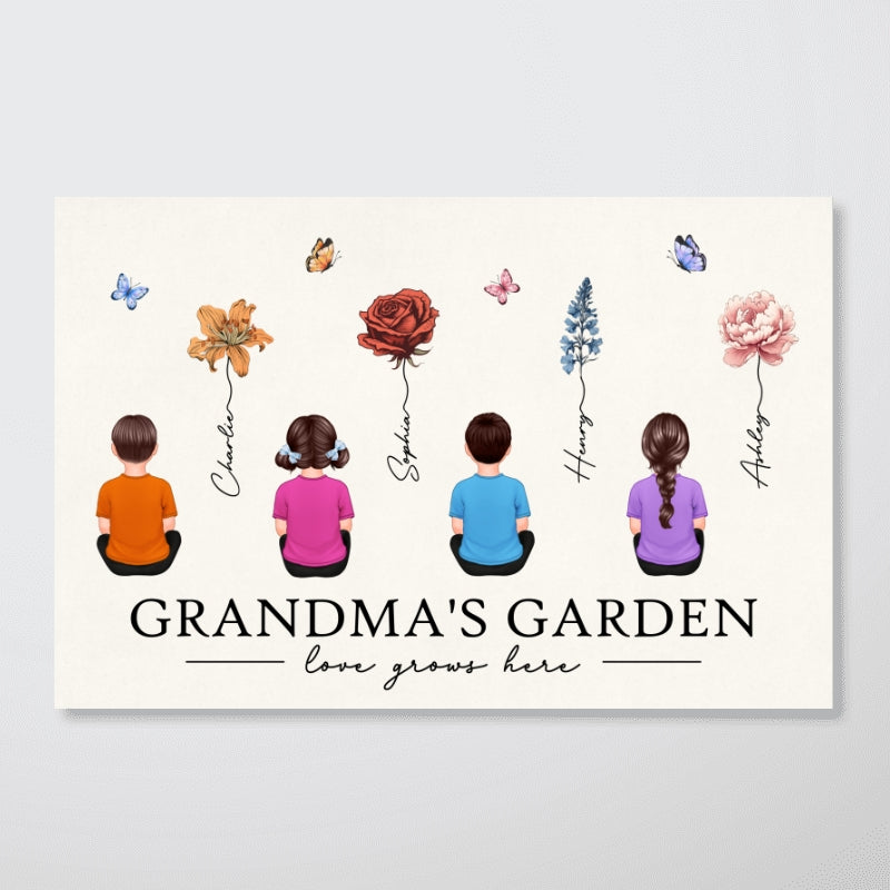 Love Grows Here Grandma Garden Birth Month Flowers Personalized Poster, Perfect Gift, Birthday Gift For Grandma Mom