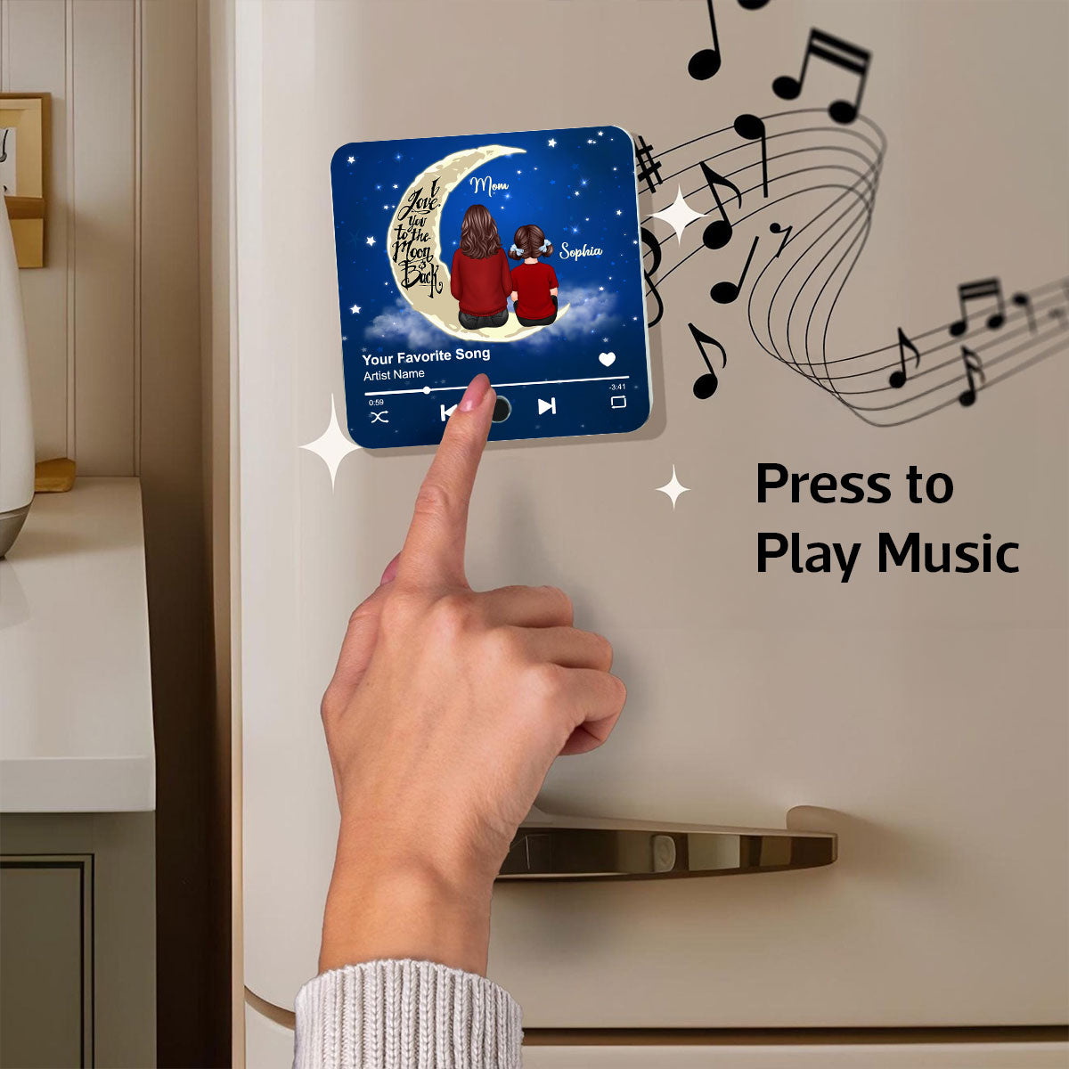 Mom & Son Daughter I Love You To The Moon And Back Personalized Music Fridge Magnet