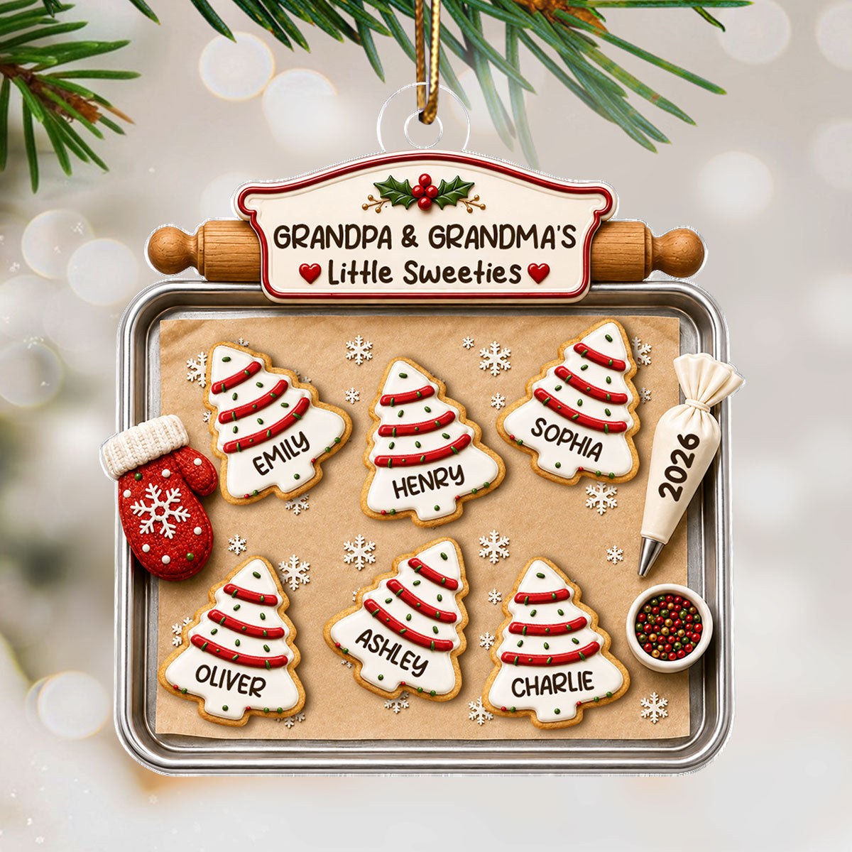 Christmas Tree Cakes Tray Grandpa Grandma Little Sweeties - Personalized Acrylic Ornament - Christmas Decor For Grandparents