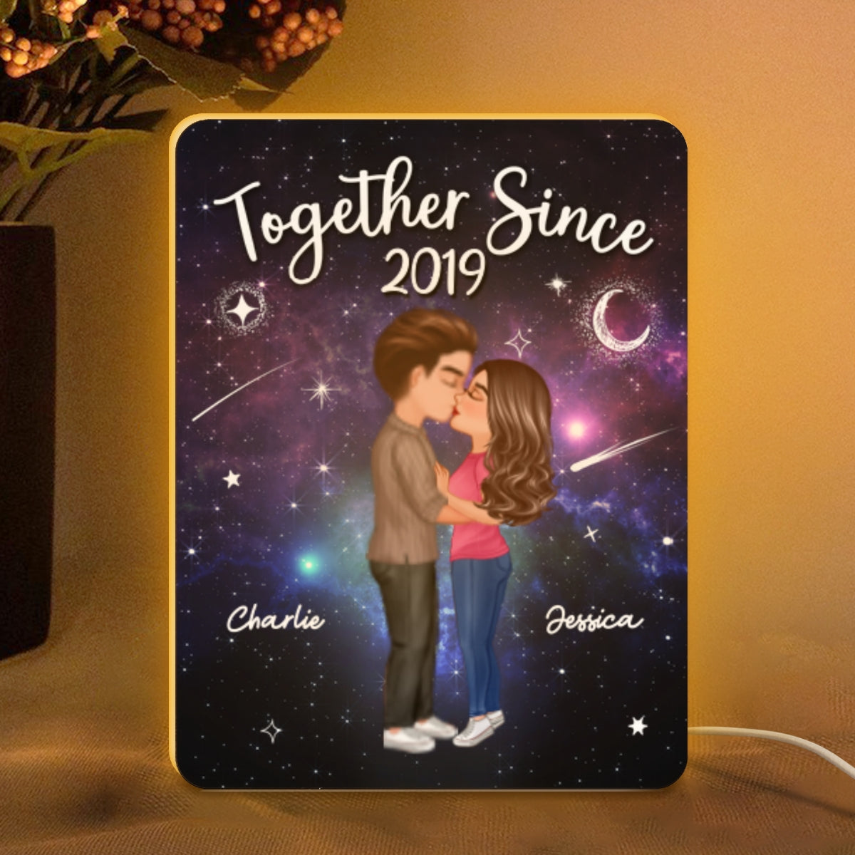 Doll Couple Kissing In Galaxy Night Personalized Light Box