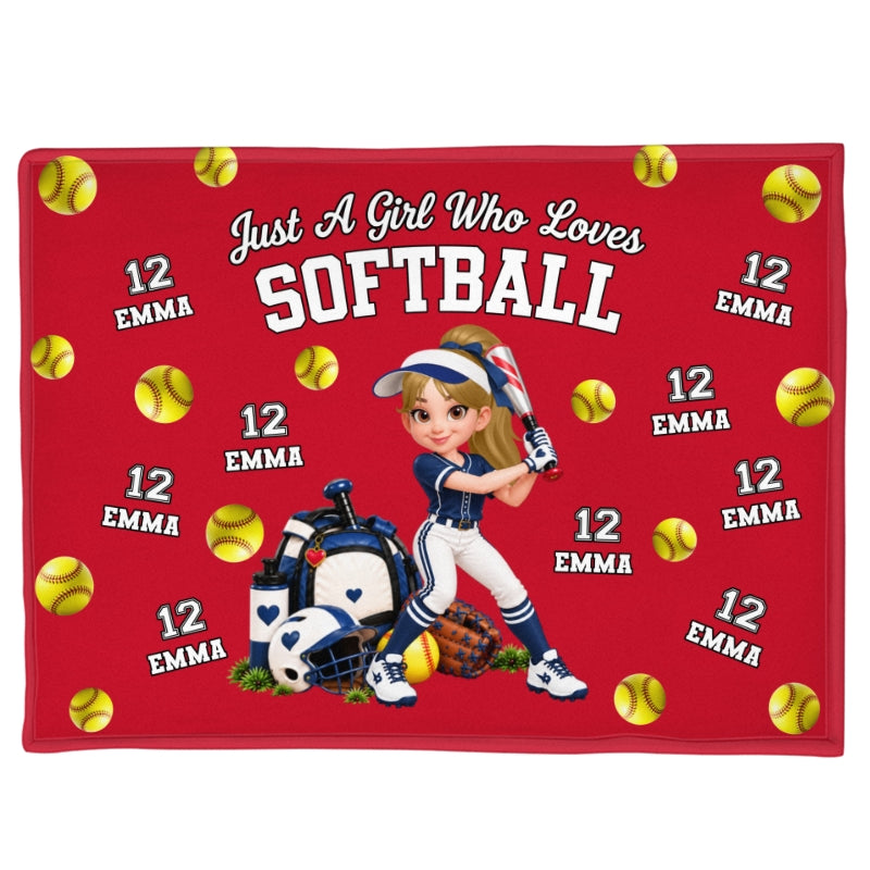 Just a Girl Who Loves Baseball Softball - Personalized Fleece Blanket - Christmas Gift for Daughter, Granddaughter