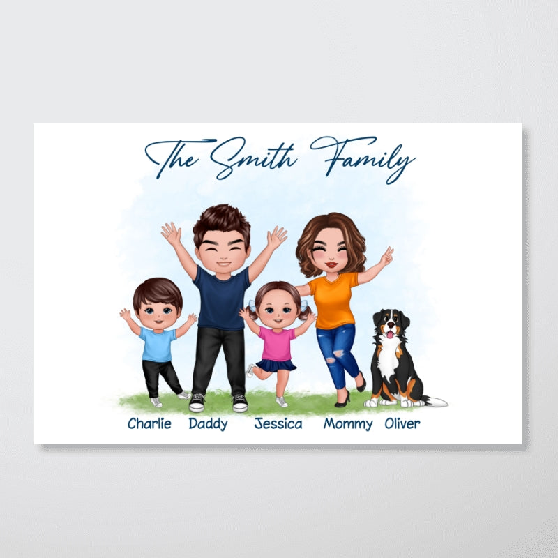 Happy Family Couple Kid Dog Cat Personalized Horizontal Poster