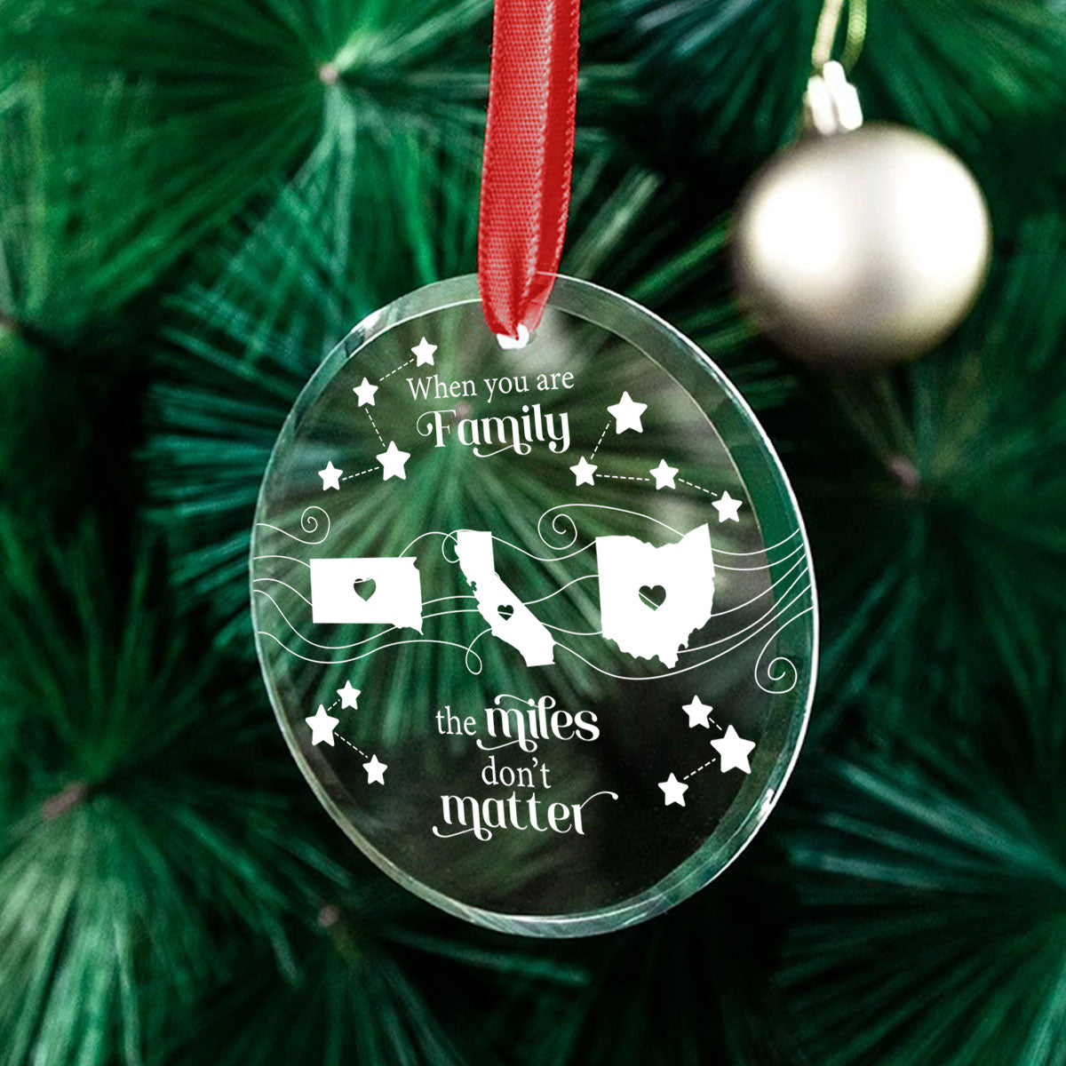 Long Distance Family Friends Siblings Sisters Besties Personalized Glass Ornament, Togetherness Christmas Gift