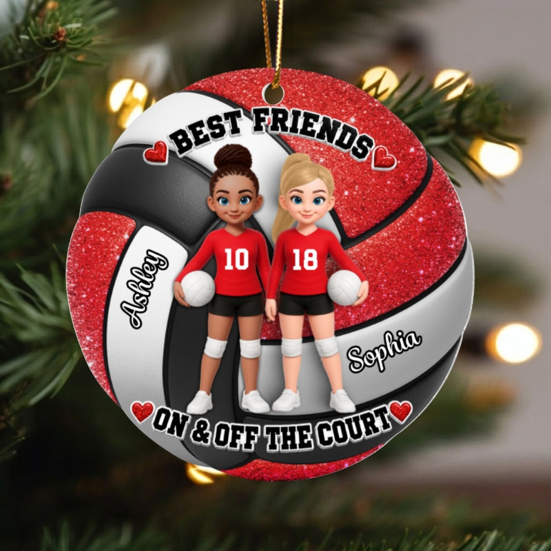 Volleyball Besties on and off Court - Personalized Acrylic Ornament - Christmas Gift for Best Friends