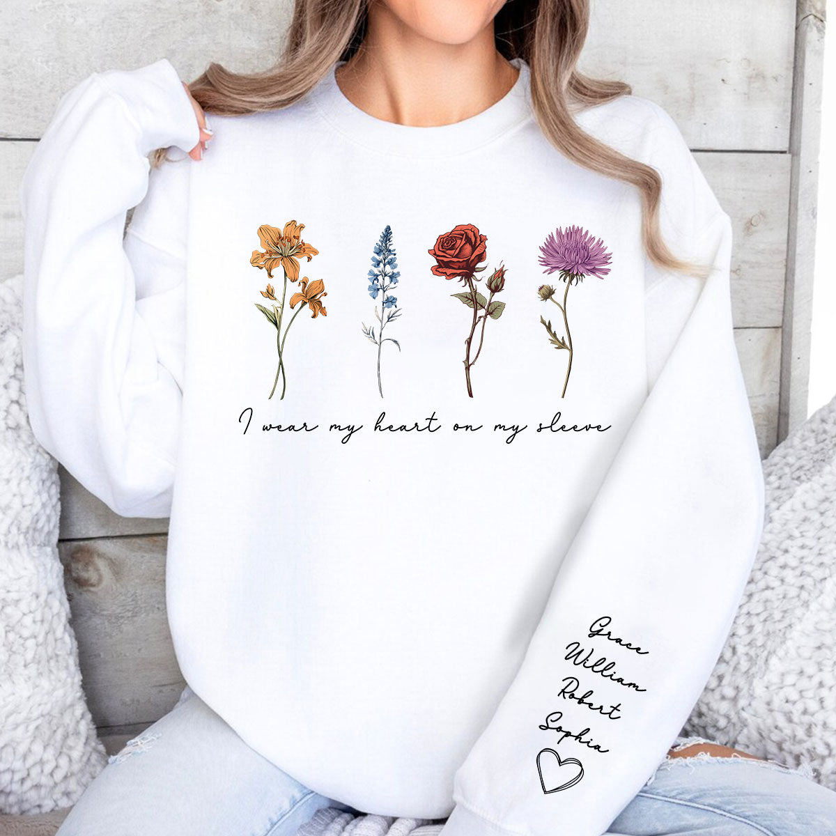 Beautiful Birth Month Flowers Personalized Sleeve Printed Sweatshirt, Gift For Mom Granma Aunt