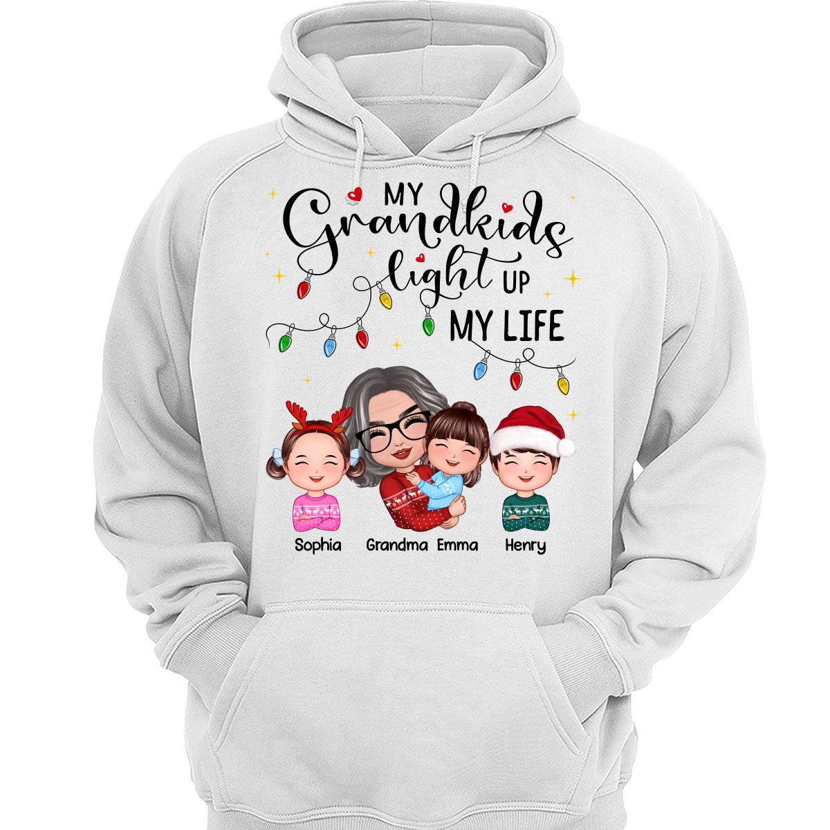 Doll Grandma Hugging Kid My Grandkids Light Up My Life Christmas Personalized Shirt