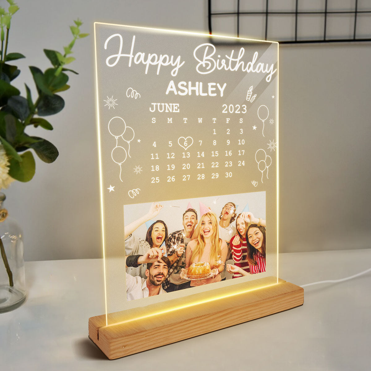 Custom Photo Happy Birthday Calendar Date Personalized Rectangle LED Night Light