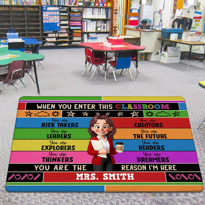 Cute Cartoon Teacher In This Classroom Colorful Personalized Doormat