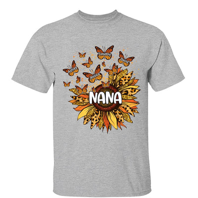 Grandma Mom Sunflower Butterflies Fall Season Personalized Shirt