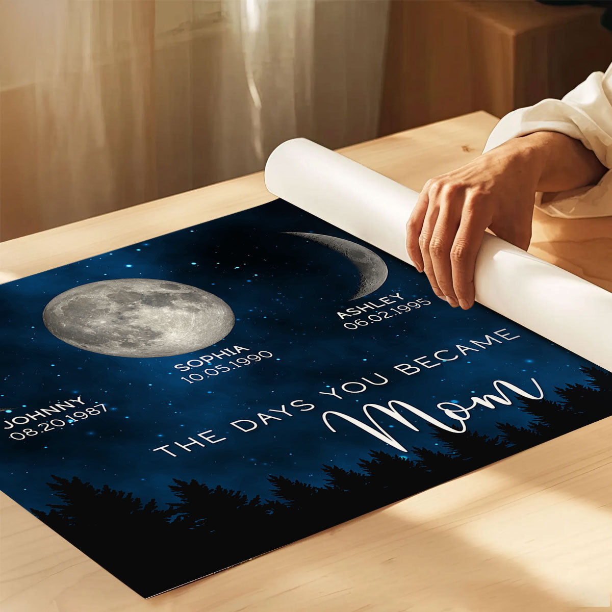 Galaxy Night The Days You Became Our Mom Birthday Moon Phase - Personalized Poster - Gift for Mom, Gift for Grandma, Gift for Wife