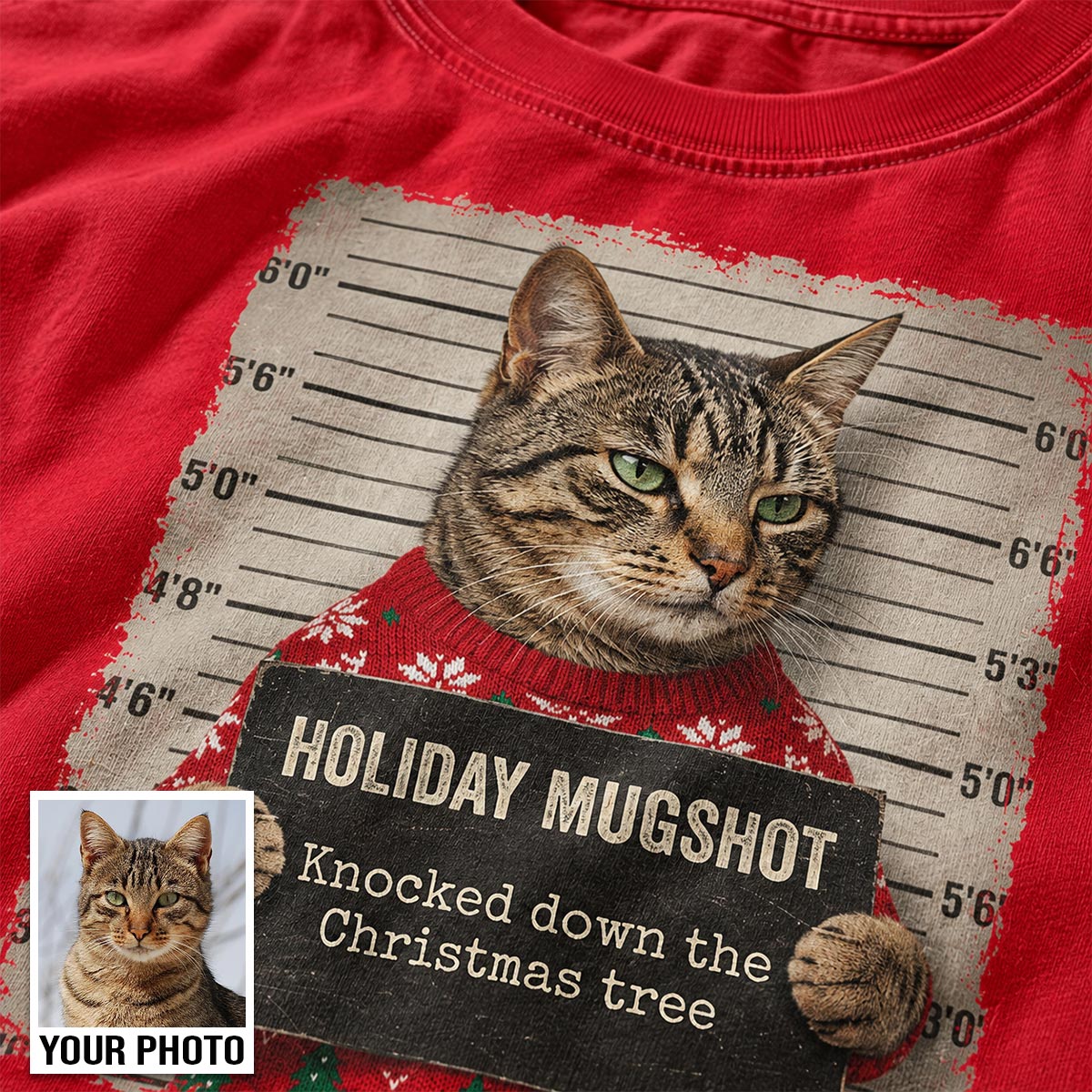 Funny Pet Holiday Mugshot Upload Pet Photo - Personalized Shirt - Iconic Christmas Gift For Pet Lovers