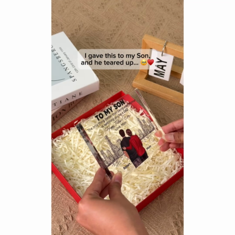 To My Son From Mom Happy Father's Day Skyline Personalized Rectangle Acrylic Block Plaque